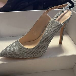 Silver Glitter Slingback Heels